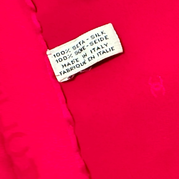 CHANEL Fuchsia Silk Scarf - 32.5” x 33.5” - Picture 12 of 13